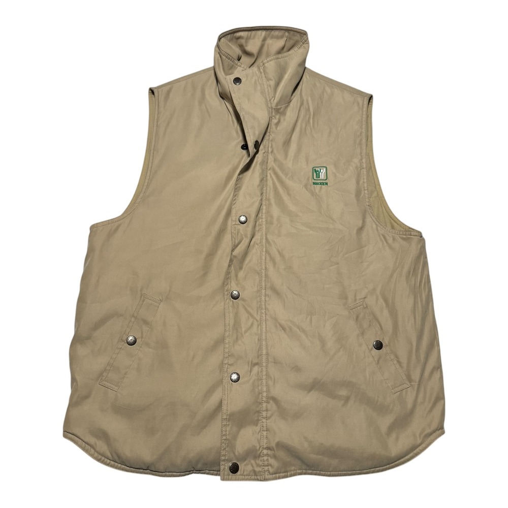 Vintage 90s Nikken Embroidered Logo Khaki Button Up Vest Men's‎ Medium